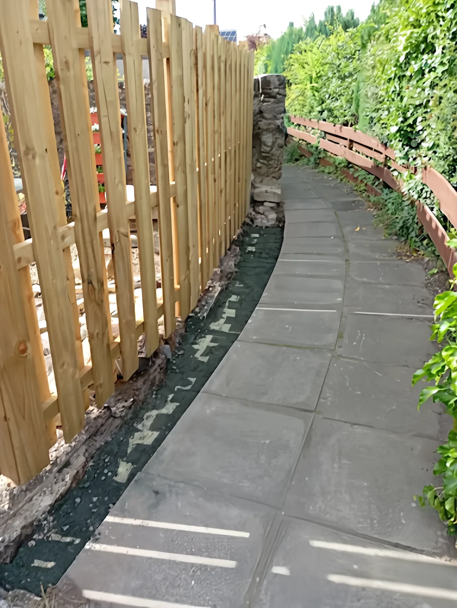New close-board timber fence beside a paved path